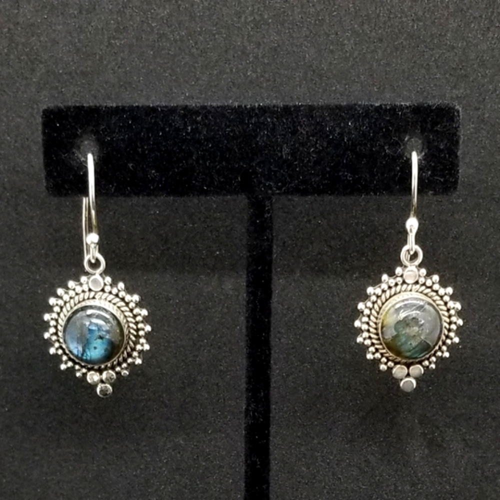 Sterling silver labradorite cabochon orb earrings